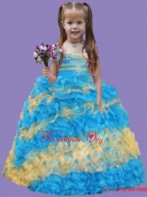  Strapless Appliques and Ruffles Little Girl Pageant Dress in Blue and GoldLGZY782FOR