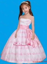  Strapless Embroidery Little Girl Pageant Dress in White and PinkLGZY528FOR