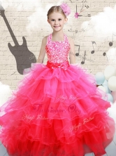 Beautiful Halter Top Hot Pink Little Girl Pageant Dresses with Beading FA1GC20MTFOR