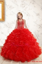 Beautiful Red Flower Girl Dress with Beading and Ruffles for 2015XFLG092FOR