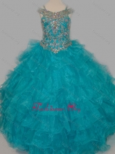 Cheap Really Puffy V-neck Teal Little Girl Pageant Dress with Rhinestones and Straps SWLG014-1FOR