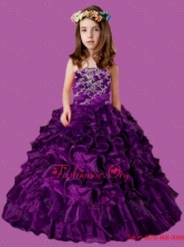 Eggplant Purple Strapless Appliques and Ruffles Little Girl Pageant DressLGZY244FOR