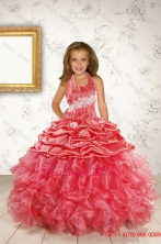 Exquisite Appliques and Ruffles Coral Red Flower Girl Dress for 2015 WinterXFLGA43FOR