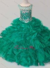 Exquisite Beaded and Ruffled Organza Little Girl Pageant Dress in Green SWLG004-1FOR