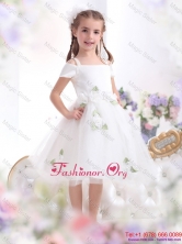 Gorgeous Spaghetti Straps White 2015 Pageant Girl Dress with Hand Made FlowersWMDLG010FOR