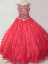Hot Sale Puffy Scoop Little Girl Pageant Dress with Beading in Coral Red SWLG017-1FOR