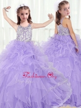 Lovely Scoop Lavender Little Girl Pageant Dresses with Beading and Ruffles PAG214FOR