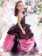Multi Color Ruffled 2015 Flower Girl Dress with Bowknot and Hand Made FlowerWMDLG039FOR