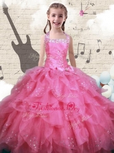 New Style Beading and Ruffles Little Girl Pageant Dresses in Watermelon FA6GL41MTFOR