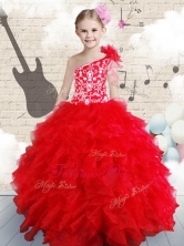 Popular Beading and Ruffles Little Girl Pageant Dresses in Red FA1GC08MTFOR