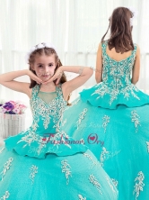 Pretty Straps Turquoise Little Girl Pageant Dresses with Appliques PAG221FOR