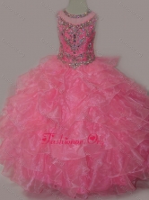 Rose Pink Ball Gown Scoop Beaded Bodice Lace Up Little Girl Pageant Dress SWLG009-2FOR