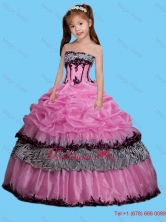 Strapless Appliques Decorate Little Girl Pageant Dress in Rose PinkLGZY028FOR