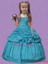 Teal Blue Pick-ups Appliques Taffeta Little Girl Pageant Dress with Strapless Ball Gown LGML079-2FOR