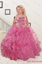 Trendy Pink Little Girl Dress with Beading and Ruffles for 2015 WinterXFLGA06FOR