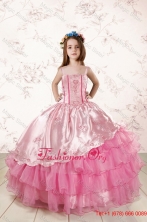 Unique Appliques and Ruffled Layers Little Girl Dress in Baby PinkXFLG417FOR