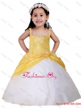 White and Yellow Spaghetti Straps Little Girl Pageant Dress with Appliques LGZY462FOR