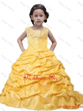 Yelloow Appliques Scoop Taffeta Pick-ups Little Girl Pageant Dresses for 2015 WinterLGZY008FOR