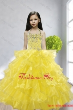 Yellow Ball Gown Halter Beading and Ruffles Little Girl Pageant Dress for 2015XFLG5908-2FOR