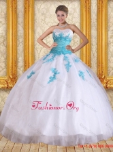 2015 Cute Sweetheart Floor Length Quinceanera Dress in White and Blue QDML059TZFXFOR