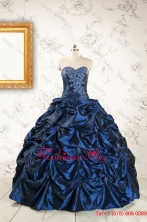 2015 Exclusive Appliques Navy Blue Quinceanera Dresses FNAO883FOR