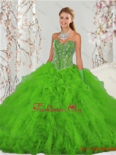 2015 Fall Popular Beading and Ruffles Spring Green Sweet 15 Dresses QDDTA4001-6FOR