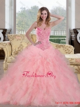 2015 Romantic Baby Pink Sweet 15 Dresses with Beading and Ruffles QDDTC31002FOR