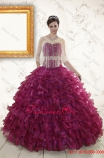 2015 Summer Burgundy Quinceanera Gown with Beading and Ruffles XFNAO049AFOR