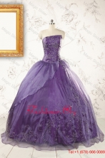 2015 Winter Discount Purple Strapless Appliques Quinceanera Dresses FNAO276lFOR