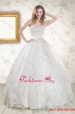 2015 Winter Puffy Appliques Quinceanera Dress in White XFNAO078FOR