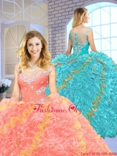 2016 Popular Beading Scoop Quinceanera Gowns with Zipper Up SJQDDT151002-1FOR