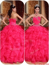 2016 Popular Coral Red Ball Gown Quinceanera Dresses with Beading QDZY032BFOR