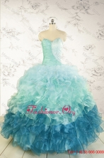 2016 Prefect Blue Quinceanera Dresses with Beading and Ruffles FNAO5640FOR
