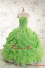 2016 Spring Puffy Strapless Appliques Quinceanera Dresses in Spring Green FNAO5801FOR