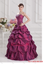 Ball Gown Strapless Taffeta Purple Quinceanera Dress with Beading and Pick ups FVQD010FOR