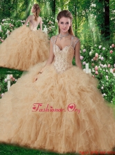 Beautiful Straps Beading 2016 Quinceanera Gowns in Champange SJQDDT267002FOR