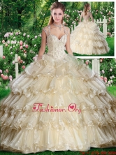Beautiful Straps Champange Sweet 16 Dresses with Beading and Ruffled Layers SJQDDT262002FOR
