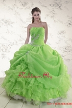 Brand New Spring Green Strapless Sweet 15 Dresses with Ruffles and Beading XFNAO5801TZFXFOR