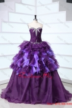Dark Purple Sweetheart Beading and Ruffles Sweet Train Quinceanera Dress FFQD0107FOR