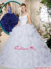 Elegant Brush Train Straps Quinceanera Dresses with Beading and Ruffles SJQDDT188002FOR 