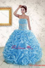 Elegant Strapless Beading and Pick Ups 2015 Quinceanera Dresses in Baby Blue XFNAO5820FOR