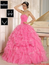 Gorgeous Rose Pink Quinceanera Dresses with Ruffles and Beading ZY744CFOR