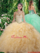 Gorgeous Sweetheart 2016 Champagne Quinceanera Dresses with Beading and Ruffles SJQDDT306002FOR