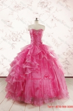 Hot Pink Sweetheart Beading Quinceanera Dresses with Brush Train XFNAOA31FOR