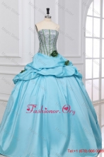Light Blue Strapless Sequins and Taffeta Quinceanera Dress with Flowers FFQD055FOR