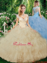 Luxurious Ball Gown Beading Champagne Quinceanera Dresses with Cap Sleeves SJQDDT330002FOR