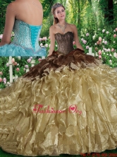 Luxurious Ball Gown Beading Champange Sweet 16 Dresses with Brush Train SJQDDT293002FOR