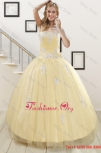 Luxurious Light Yellow Sweet 16 Dresses with White Appliques XFNAO5937FOR