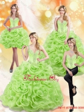 Modest Spring Green 2015 Sweet 15 Dresses with Beading and Rolling Flowers SJQDDT17001FOR