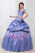 Off The Shoulder Beading and Flowers Taffeta Quinceanera Dress in Lavender FFQD026FOR